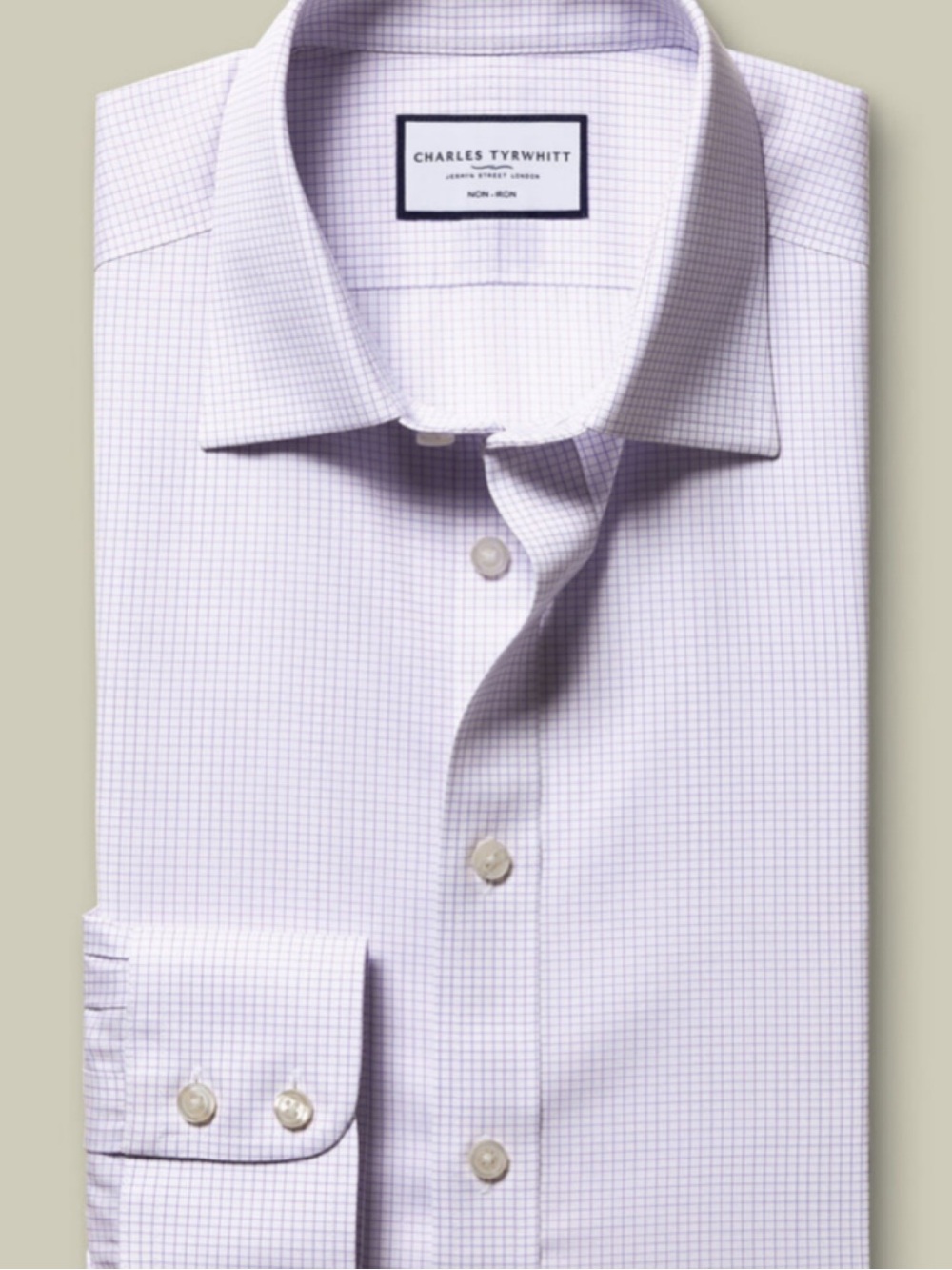 Charles Tyrwhitt Men 17 35 Slim Fit NonIron Dress Shirt PurpleMicroCheck Cotton